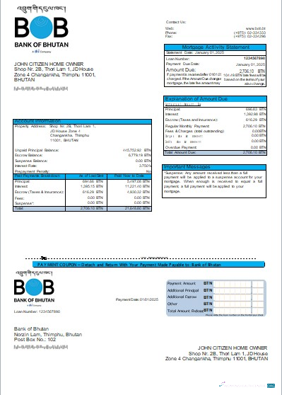 Download Bhutan Bank of Bhutan bank mortgage statement scr Photoshop template